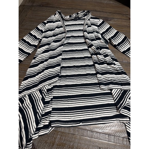 White House Black Market Sweaters - White House Black Cardigan XS Black White Striped Open Front Preloved